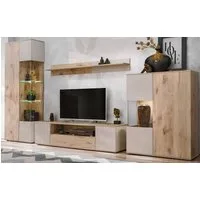 Inn.Furn Wohnwand Cathlyn, (4-teilige Schrankwand in Eiche und Kaschmir, 350 x 197 cm), mit Push-To-Open und LED-Beleuchtung