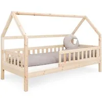 Ehrenkind Hausbett Lille aus massivem Kiefernholz inkl. Rausfallschutz und Rollrost (80 x 160 cm, Hausbett mit optionalem Stauraum), 2 in 1 Aufbau bodentief oder Standardhöhe
