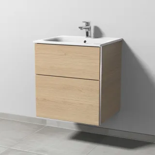 Sanipa 3way Waschtischunterbau zu Geberit Renova Plan Slim Waschtisch mit 2 Auszügen, Eiche-Nordic BR68548