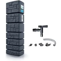 Kreher Regentonne Wassertank 350 Liter in Stein Optik mit Fuellautomat und Wasserhahn, 350 l