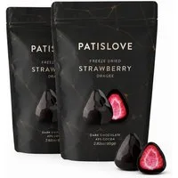 PATISLOVE Schokolade Patislove Gefriergetrocknete Erdbeeren in Zartbitterschokolade, 80g, Ohne künstliche Farbstoffe, 100% echte Frucht.