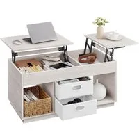 VASAGLE Couchtisch höhenverstellbarer Wohnzimmertisch, für Wohnzimmer, Homeoffice (inkl. Zubehörpaket & Anleitung), 2 Schubladen und versteckte Fächer, Kaffeetisch, offene Fächer