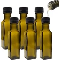 mikken Ölspender 6x Ölflaschen 100 ml mit Ausgießer braune / grüne Glasflasche, (6-tlg., 6), inklusive Beschriftungsetiketten