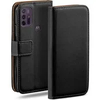 moex Handyhülle für Motorola Moto G30 Hülle Klappbar Book Case Schwarz 6,5 Zoll, Klapphülle Kartenfach Flip Cover Handytasche Leder Optik Schutzhülle