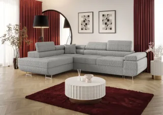 Ecksofa Schlafsofa Sofa MONARO Stoff Quelle Hellgrau Ottomane Links