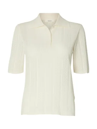 selected men - Gestricktes Poloshirt mit Halbarm und Strukturmuster weiß - Gr. - XS