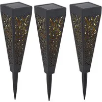 etc-shop LED Solarleuchte, LED-Leuchtmittel fest verbaut, Warmweiß, 3er Set LED Solar Steck Leuchten Außen Erdspieß Garten Strahler