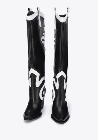 Wittchen Damen-Cowboystiefel aus zweifarbigem Leder, schwarz-weiß, Naturleder