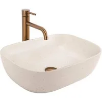 wohnwerk.idee Aufsatzwaschbecken Waschtisch Keramik Waschbecken Marmoroptik Beige Naturstein Design