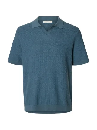 SELECTED MEN - SLMMATTIS SS REG LINEN BLEND POLO NOOS Blue Mirage - Gr. - XL