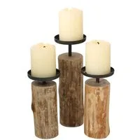 Spetebo Tischkerzenhalter Eukalyptus Kerzenhalter 3er Set - 24 / 19 / 15 cm (Set, 3 St., 3 Kerstenhalter), Fensterbank- Tisch- Sideboard-Deko