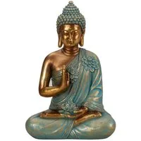 Geschenkestadl Buddhafigur Buddha Figur 31,5cm türkis gold mit Lotusblume Geborgenheit und Schutz (1 St)