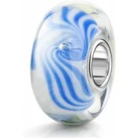 Materia Bead Glasbead mit blau-weißem Wellendesign 350, 925 Sterling Silber