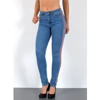ESRA Skinny-fit-Jeans Damen High Waist Skinny Jeans mit Streifen bis Große Größe J330 Skinny Jeans Damen High Waist mit Seitenstreifen Galonstreifen Hose