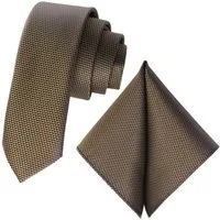 GASSANI Krawatte Dünne Schmale Extra Lange Jacquard Herren-Krawatte Fein Karo (Set, 2-St., 6cm, Slim-Fit, Schmal, Hochzeitskrawatte, mit Einstecktuch, Skinny) Grid, Klein-Kariert, Pique, Gepunktet, Matt, Seide-Touch