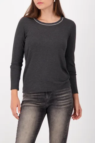 monari - Langarmshirt mit Strickkragen anthra melange - Gr. - 44