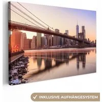 OneMillionCanvasses® Leinwandbild New York - Brooklyn - Brücke, Fotodruck (1 St), Leinwand Bilder Klein, Wand Dekoration Aesthetic 30x20 cm