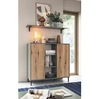 Lomadox Wohnzimmer-Set PARMA-129, (Mega-Spar-Set, 2-St., Sideboard Wandpaneel), in grau-grün mit Eiche Nb., griffloses öffnen