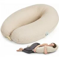 SEI Design Stillkissen Kapok-Füllung XXL 190x35 cm, Musselinbezug Bio-Baumwolle, ergonomisch, Schwangerschaftskissen mit Bezug, Seitenschläferkissen mit Kapok-Füllung, 100% Naturkissen, Musselin-Bezug aus Bio-Baumwolle