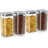 Arendo Aufbewahrungsbecher Glasbehälter-Set 4x 1,65 L Borosilikatglas mit Edelstahldeckel, Borosilikatglas, Edelstahl, Silikon, (Vorratsbehälter-Set, 4-tlg., 4er Set), Hitzebeständig, umweltfreundlich, langlebig, mikrowellengeeignet