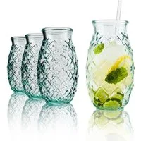 BigDean Cocktailglas Trinkgläser im Ananas-Design 700ml, 4-tlg., Glas, 100% Recycling Glas, Spülmaschinenfest, Langlebig, robuste Glasstärke