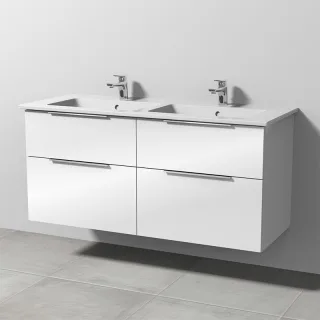 Sanipa 3way Keramik-Set Venticello Keramik-Doppelwaschtisch und Unterbau mit 4 Auszügen, Weiß-Glanz UF32878