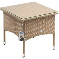 Casaria Beistelltisch (1-St), Polyrattan 50x50x45cm Höhenverstellbar 5mm Glasplatte Wetterfest