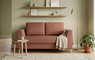 BRUNO Schlafsofa 120cm in Hazelnut Rot Braun | Klassik | stabiles Massivholz & Boxspringkomfort