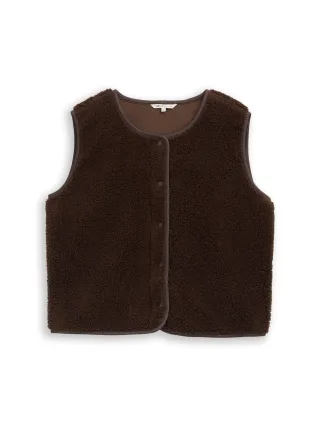 Denim Tom Tailor - Teddy Weste mit Druckknopfleiste cool dark brown - Gr. - XS