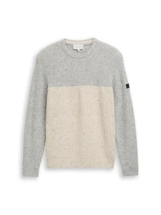 Tom Tailor - Strickpullover mit Strukturmix grey offwhite nep colorblock - Gr. - XXXL