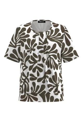 FRANK WALDER - Blusenshirt NOS mit Frontfalte khaki/ecru - Gr. - 44