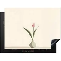 MuchoWow Herd-Abdeckplatte Tulpe - Vase - Beige, Vinyl, (1 tlg), Küche Herdabdeckung Ceranfeld Induktionsfeld Vinyl, 65x50 cm