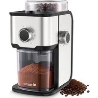 Ollygrin Kaffeemühle Elektrische Kaffeemühle, 14 Mahlgradeinstellungen, Edelstahl, 110 W, Scheibenmahlwerk, 250 g Bohnenbehälter