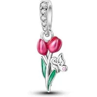 PANDACHARMS Bead Tulpen mit Schmetterling Anhänger für Armband, Silber, Zirkonia