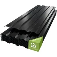 GARMIO Trapezblech Trapezblech 12er Set, Dachplatten 0,25mm, Stahl, (Wellblechplatten aus verzinktem Stahl inkl. Schrauben) Profilblech schwarz 129x45 cm, 7 m²
