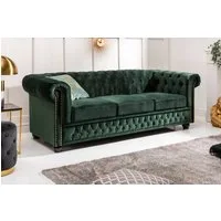 riess-ambiente Sofa CHESTERFIELD 205cm flaschengrün - Samt, Federkern, Rundumbezug, Nieten, Einzelartikel 1 Teile, 3-Sitzer Couch mit Knopfheftung - ideal für Gäste- und Wohnzimmer