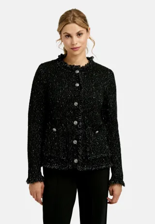 Milano Italy - Cardigan w roundneck, placket at cf, patched on pockets, 1/1 slee black - Gr. - M