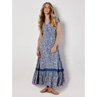 Apricot Maxikleid Florales Maxikleid mit Spitzeneinsatz mit bestickter Bordüre