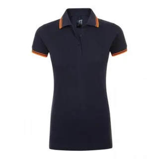 SOLS Damen/Damen Pasadena Tipped Kurzarm-Pique-Poloshirt (French Navy/Neon Orange)