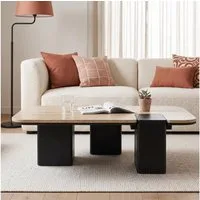 IDIMEX Couchtisch SURAT, Wohnzimmertisch 100x60 cm aus Mangoholz und Travertin Beige/Schwarz