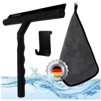 ECENCE Duschabzieher - Fensterabzieher aus Silikon Schwarz + Aufhängung & Mikrofasertuch