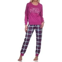 Normann Pyjama Normann Damen Schlafanzug mit Bündchen mit karierter Jersey Hose