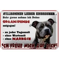 Femer GmbH Metallschild Hinweis 18x12cm Hund Willkommen Einbrecher, (1 St), gewölbte Oberfläche, abgerundete Ecken, umgeschlagene Kanten