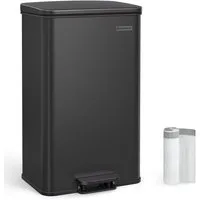 SONGMICS Mülleimer Küche, Abfalleimer, großer Tretmülleimer, mit Deckel, aus Stahl, Softclose, inklusive 15 Müllbeutel, 40 Liter