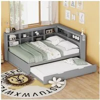 REDOM Stauraumbett aus Massivholz, Ausziehbett 90x190 cm, USB-Steckdose und Stauraum (Kinderbett Holzbett, 140x200cm(90x190cm), ohne Matratze