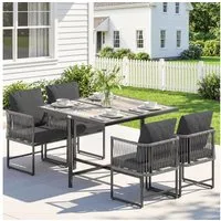 Outsunny Garten-Essgruppe mit 4 Stühlen, DPC-Tischplatte, abnehmbar Kissen, (Gartenset, 5-tlg., Gartenmöbel Set), für Garten Balkon Terrasse