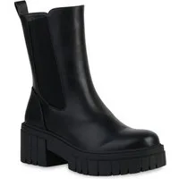 VAN HILL 837673 Plateaustiefelette Damen Stiefeletten Plateau Boots Stiefel Profil-Sohle