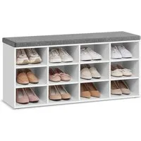 VASAGLE Schuhbank Schuhregal, Sitzbank, 12 Fächer, für Wohnzimmer, Flur, 30,3x104x48 cm, mit Sitzfläche, mit Stauraum, Kissen, verstellbare Ablagen, weiß