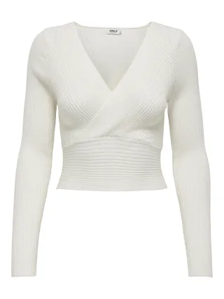 ONLY - ONLHONOR LS V-NECK NCA KNT bright white - Gr. - L