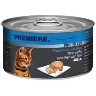 PREMIERE Fine Filets Nassfutter Katze Adult Jelly Thunfisch mit Reis 24x100 g